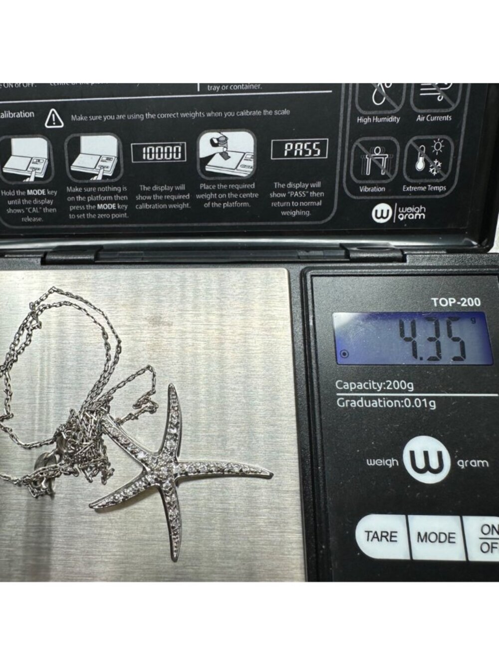 Sterling Silver Starfish Pendant Pave CZs On 925 Italy Chain 18" 4.3g Mermaid - Picture 7 of 7